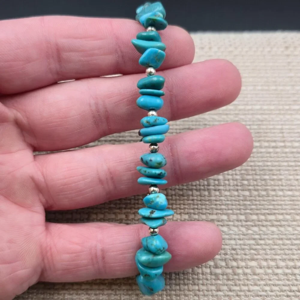 7.5 Inch Sterling Silver Blue Turquoise Stone Bracelet B963 - Picture 3 of 6